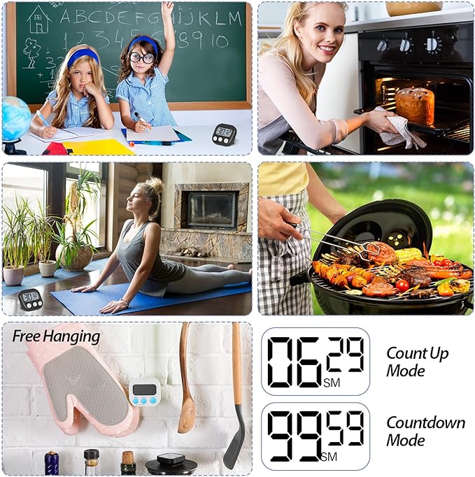 Weewooday 24 Packs Small Digital Kitchen Timer Magnetic Back and Switch Minute Second Count up Countdown Big LCD Display Loud Alarm for Teacher Cooking Baking(Black, White)