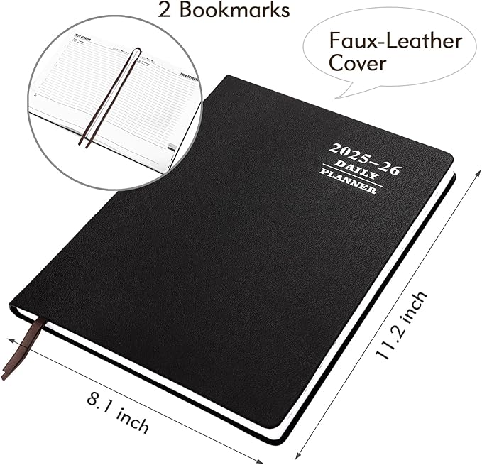 KESOTE Large Daily Planner 2025-2026 Full Page Per Day, Hourly Schedule 8.5" x 11" Academic Diary Day Planner 12 Month (July 2025 - June 2026), Hardcover Weekly Monthly Agenda, Black