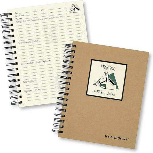 Write it Down series by Journals Unlimited, Guided Journal, Horses, A Rider's Journal, Full-size 7.5"x 9", Kraft Hard Cover, Made in USA