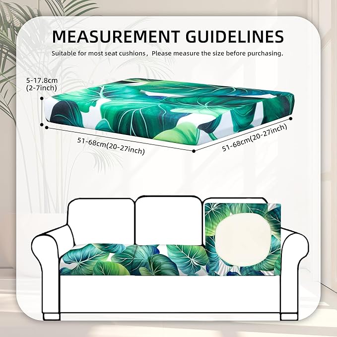 8 Pcs Stretch Patio Cushion Covers,Outdoor Couch Covers Replacement,Outdoor Couch & Sofa Slipcovers,for Patio Furniture Cushion Covers,Washable Reusable Furniture Protector (Green Leaf, Cover Only)