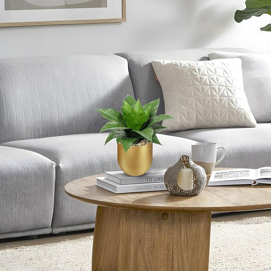 Briful Agave Artificial Wide Leaf Plant in Gold Pot – 10.2” Tall Faux Greenery with Lush Plastic Leaves & Pebble Base, Fake Plant Decor for Indoor Tabletop, Office Desk, Bathroom Shelf