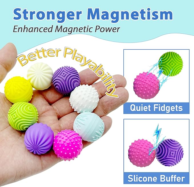 8 Pack Silicone Magnetic Fidget Balls Toys, Weighted Stress Relief Sensory Toys for Adults Teens, 4 Multi Color Texture Quiet Magnet Fidgets Ball for Autism ADHD Anxiety with Organizer Box