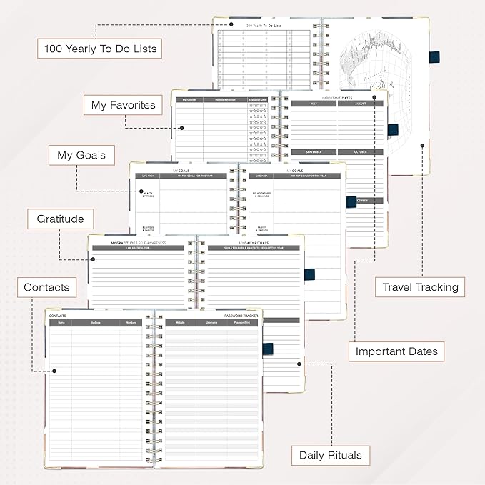 Ospelelf Undated Planner Daily Spiral Binding Weekly Monthly Hardcover Mini Planners with Stickers 12 Months Productivity Aesthetic Journey Booklet Size Brown