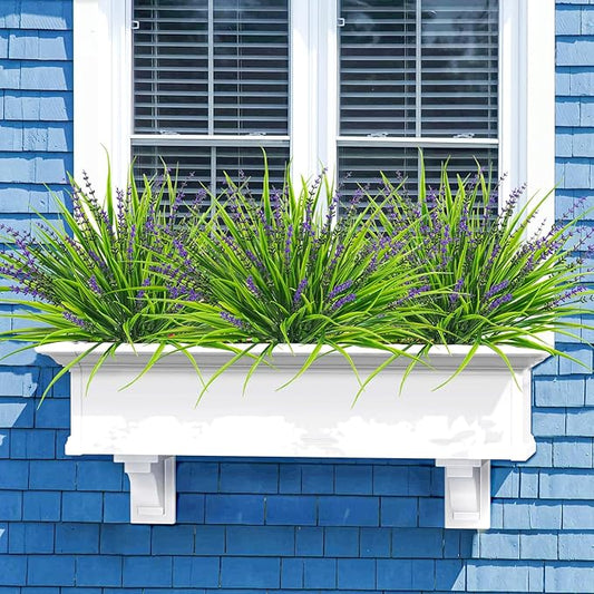10 Pcs Artificial Plants Outdoor, UV Resistant Fake Outdoor Flowers Plants Faux Plastic Monkey Grass for Outside Front Porch Garden Window Box Home Office Planters Desk Decor (Purple)