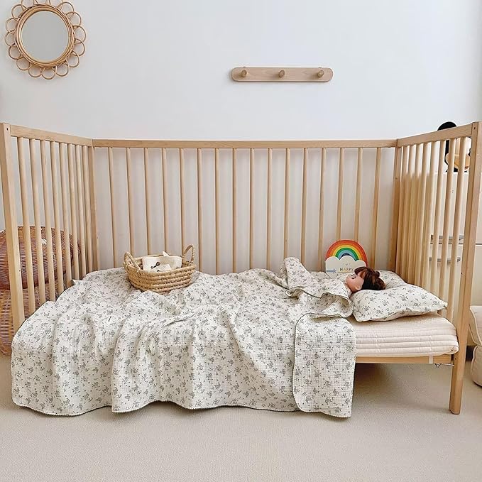 BuLuTu 2-Layer Muslin Toddler Blanket Soft Lightweight Baby Blankets Quilt Cotton Muslin Crib Blanket for Toddlers Boys Girls Reversible Glorios Pattern,47"x51"