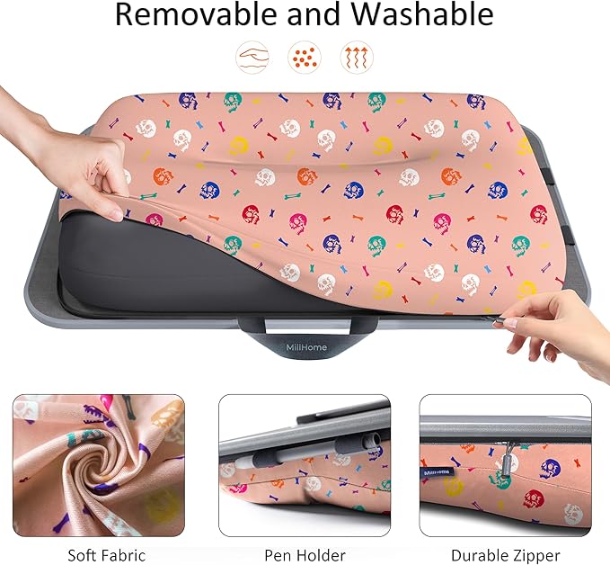 Lap Desk | Portable Laptop Desk – Fits Up to 17.3" Laptops – Detachable & Washable Cushion, Phone Holder, Device Ledge – for Writing, Working, Reading on Bed, Couch, Sofa, Floor – Millhome -Peach Pink