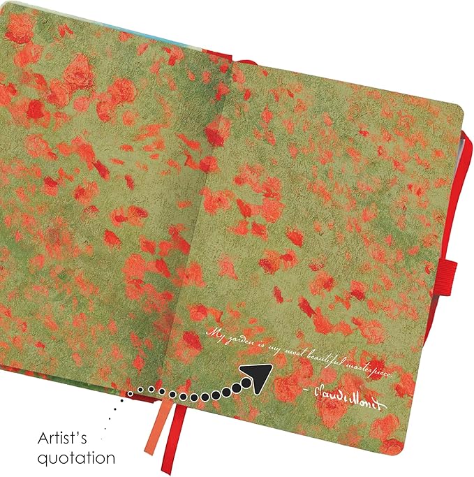 RainCaper Vegan Leather Journal Notebook, 160 Dot-Grid Pages, 5.7 inches x 8 inches, Journal - Monet Poppy Field