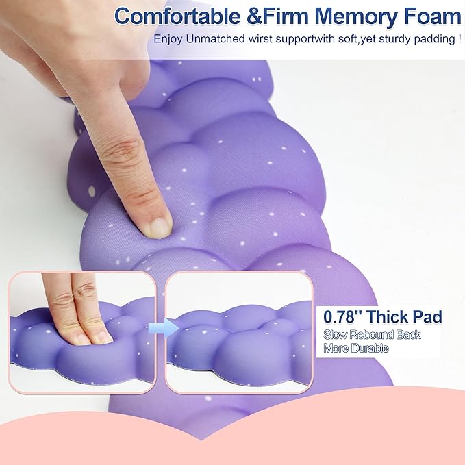 Cloud Wrist Rest Set for Keyboard and Mouse, Includes Cute Coaster, with Computers and Laptops（Purple Star Set）