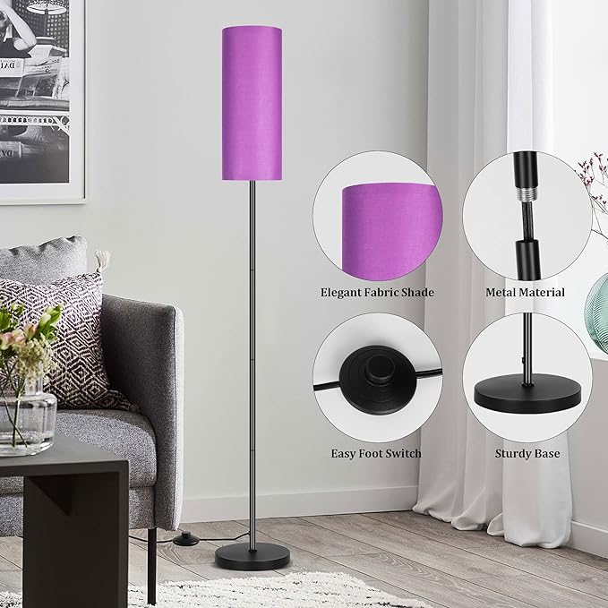 PARTPHONER Floor Lamp for Living Room, Modern Standing Lamps with Lampshade, Minimalist Tall Lamp with Foot Switch for Living Room, Bedroom, Kids Room, Office(Bulb Not Included)