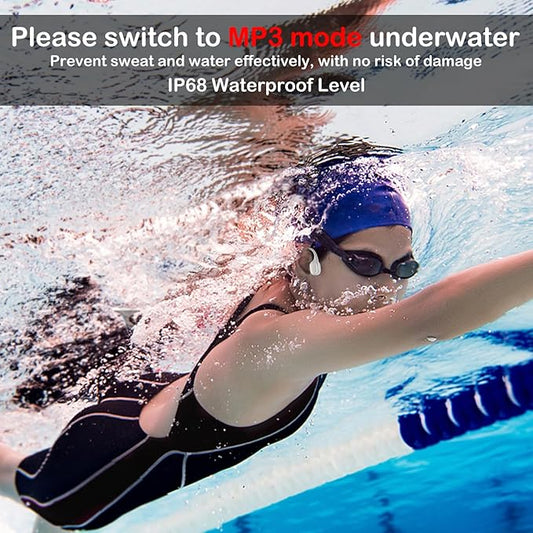 Bone Conduction Swimming Headphones, IP68 Waterproof Earbuds with 32GB MP3, Bluetooth 5.4 Open Ear Sport Earphones, Underwater Headphones for Swimming, Running, Cycling, Marathon-SurfAudio(Beige)