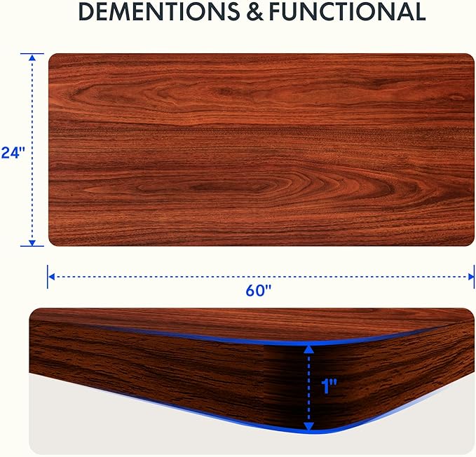 FLEXISPOT EN2 Whole-Piece Standing Desk with Clamp Power Strip, 60 x 24 Electric Stand Up Height Adjustable Desk with Cable Management (Gray Frame + 60" Mahogany Top, 2 Packages)