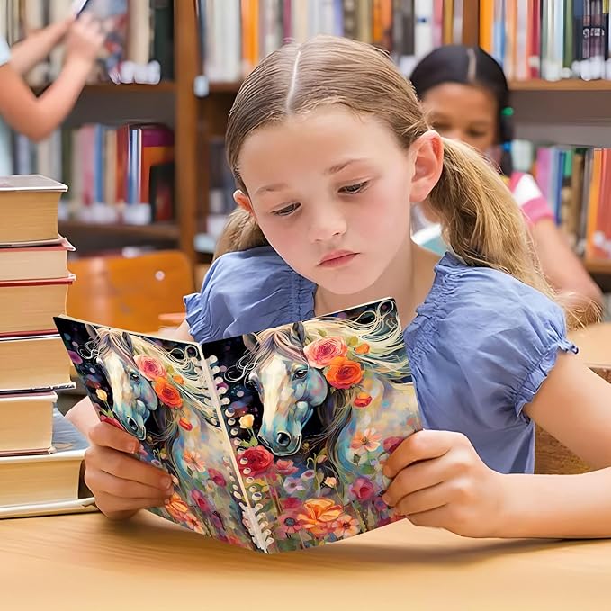 senya Spiral Notebook Ruled 2 Pcs, Animal Pattern Horse Watercolor Journals for Study and Notes 60 Pages with Durable Hardcover