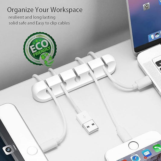 Cord Organizer Cable Holder Management – 5 Pack White Cable Clips Cord Holder for Nightstand, Desk, Car | Adhesive Cable Organizer Wire Holders for Cords, Charger, Office, Desk