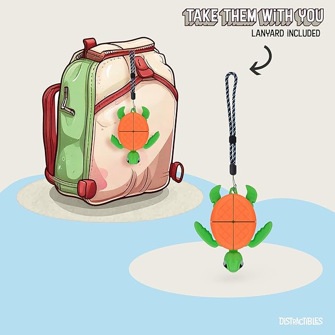 Distractible Turtle Fidget Toy, Articulating Design with Shell Clickers, Pocket-Sized & Durable, Stress Relief, ADHD, Autism & Stim (Green-Orange)
