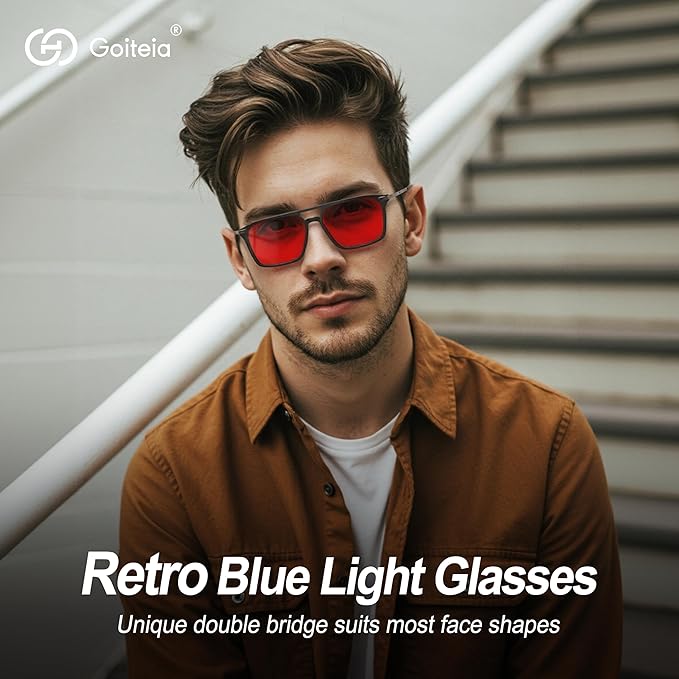 Goiteia Red Light Glasses for Sleep, Dual AR Coatings, Retro 70s Red Glasses Blue & Green Light Blocking for Better Sleep