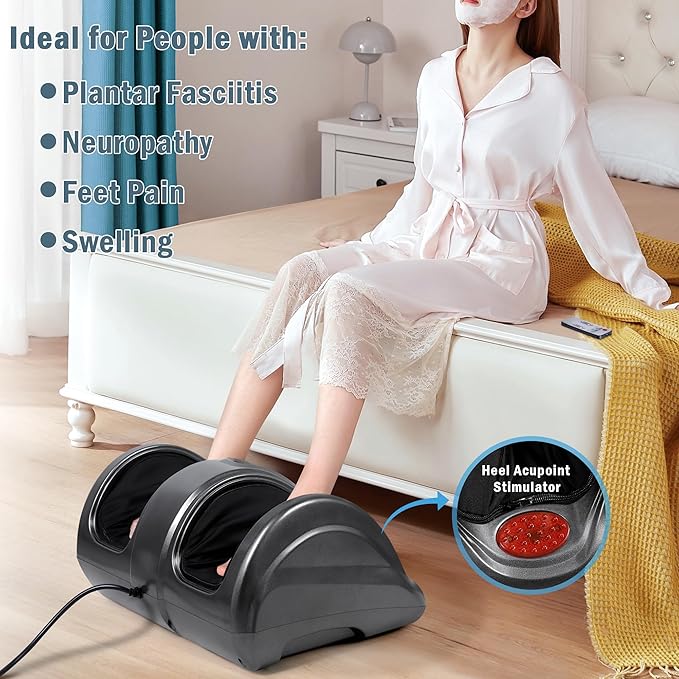 H&B Luxuries Shiatsu Foot Massager Machine with Remote Controller, Kneading and Rolling Home Massagers for Feet, Ankle, Calf, Leg, Gift for Men, Women, Father, Mom Parents and The Elderly, Gray