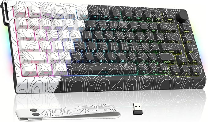 Womier 75% Percent Keyboard Wireless with Topographic Strap,QMK/VIA Creamy Mechanical Keyboard Gaming, RGB Custom Hot Swappable Key Board, PBT Keycaps for Windows & Mac - POM Linear Switch(Q75)
