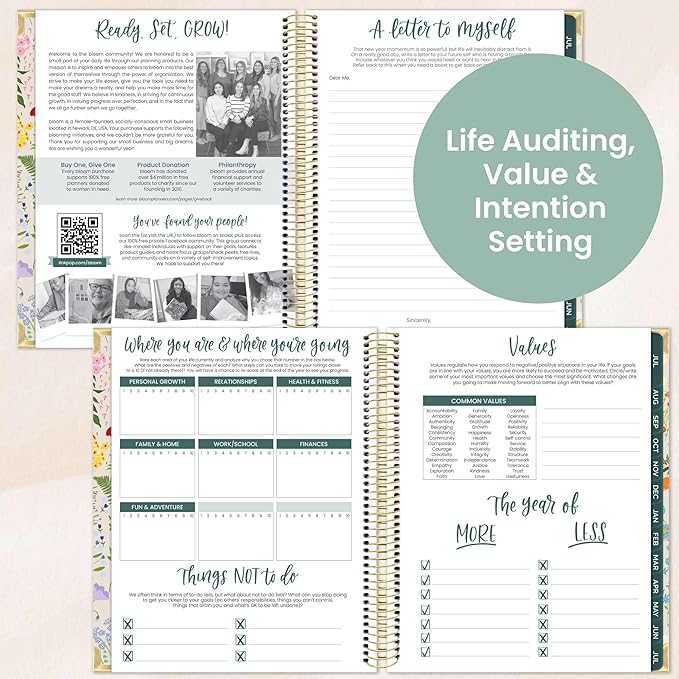 bloom daily planners 2025-2026 Hardcover Academic Year Goal & Vision Planner (July 2025 - July 2026) - Monthly & Weekly Calendar Agenda Organizer - 7.5" x 9" - Garden Party, Beige