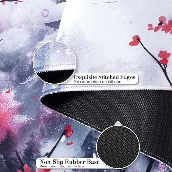 iCasso Desk Protector Mat, Large Japanese Mouse Pad, Stable Rubber Base Mousepad with Stitched Edges, Keyboard Mouse Mat Desk Pad for Work, Game, Office, Home(Sakura)