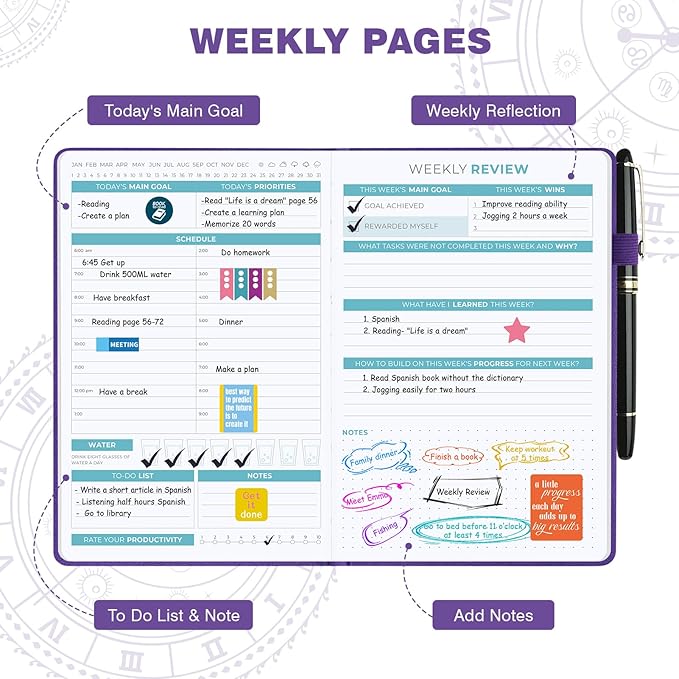 2025-2026 Undated 12 Month Planner Hardcover (5.5x8.5") - Weekly & Monthly Academic Life Organizer, Productivity Journal, Thick Paper, Sticker, Bookmark, Pen Loop(Purple)