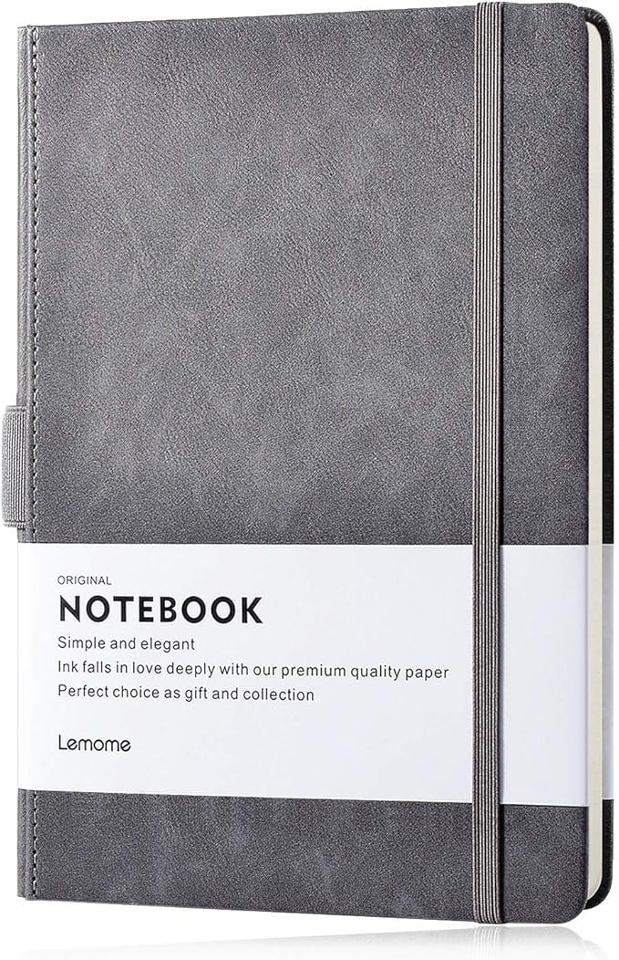 Thick Classic Notebook with Pen Loop - A5 College Ruled Hardcover Writing Notebook with Pocket + Page Dividers Gifts, Banded, Large, 180 Pages, 8.4 x 5.7 in