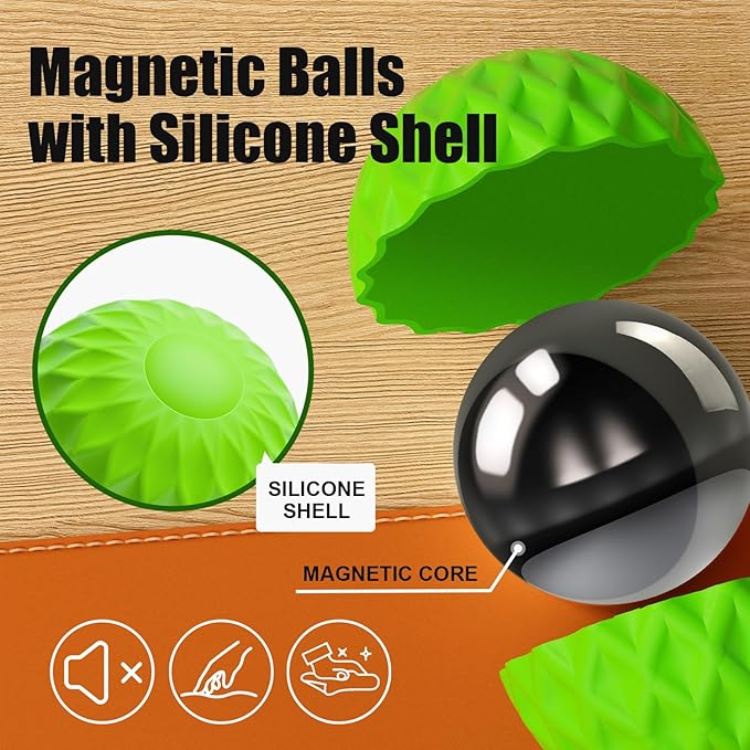 Silicone Magnetic Balls, Fidget Toys, 6-Pack Stress Relief Toys for Adults, Teens, Sensory Toy for Fingers Hands, Quiet Office Desk Toys with Textures, Magnet Fidget Fun Gift (Green)