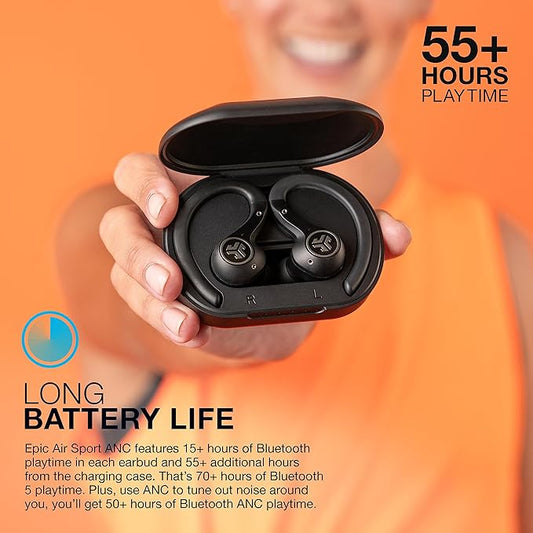 JLab Epic Air Sport ANC Gen 2 True Wireless Bluetooth Earbuds, Headphones for Working Out, IP66 Sweatproof, 15-Hour Battery Life +55-Hour Charging Case, Music Controls, 3 EQ Sound Settings