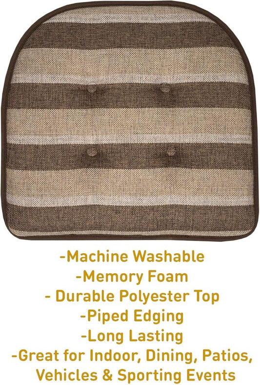 Sweet Home Collection Chair Cushion Memory Foam Pads Tufted Slip Non Skid Rubber Back U-Shaped 17" x 16" Seat Cover, 6 Pack, Bradford Chocolate/Beige, (Pack of 2)