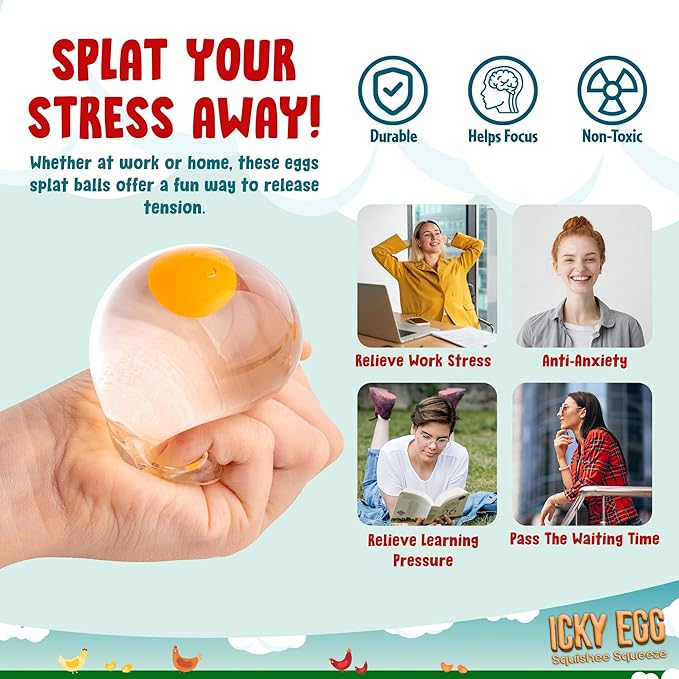 Funky Egg Splat Ball Squishy Toys | 4 Pack | Stress Relief Eggs Yolk Balls Squishies Fun Toy for Children | Anxiety Reducer Sensory Play | Tension Relief for Adults Autism & ADHD by Namre