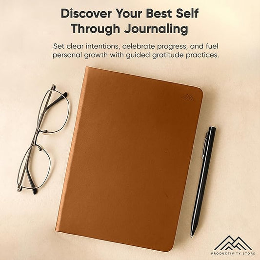 PRODUCTIVITY STORE Gratitude & Self-Care Journal - Guided Mindfulness & Mental Health Journal All-in-One with Prompts for Self Discovery - Daily Journal for Men & Women (A5, Brown)