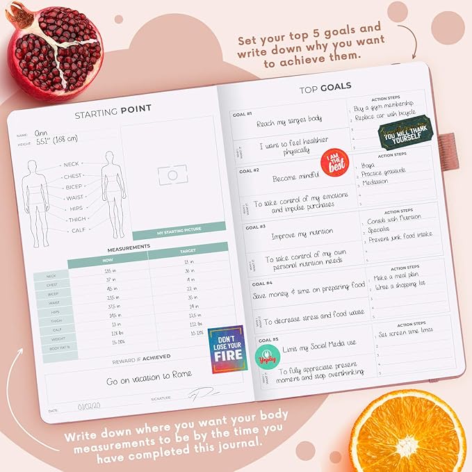 Clever Fox Wellness Planner - Weekly & Daily Health and Wellness Log, Food Journal & Meal Planner Diary for Calorie Counting, Notebook for Medical Condition Tracking, A5-Sized - Rose Gold