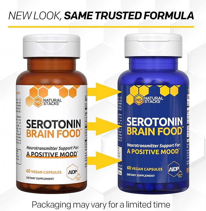 Serotonin Brain Food - 1250mg L-Tryptophan & 400mg Rhodiola Rosea Supplement - Mood Support Supplement for Stress Relief - Neurotransmitter Support with Magnesium Glycinate & Zinc - 60 Capsules