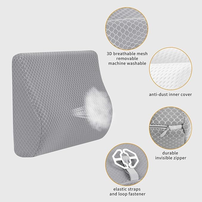 Memory Foam Lumbar Support Pillow for Car - Lower Back Support Cushion for Driving, Back Pain Relief for Car Seat, Office Chair, Wheelchair (Gray)