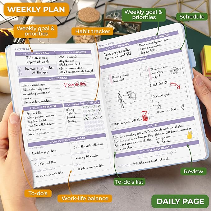 Clever Fox Daily Planner 2nd Edition – Undated Time Block Task Organizer with Hourly Schedule & To-do list – A5, 6 Months (Periwinkle)