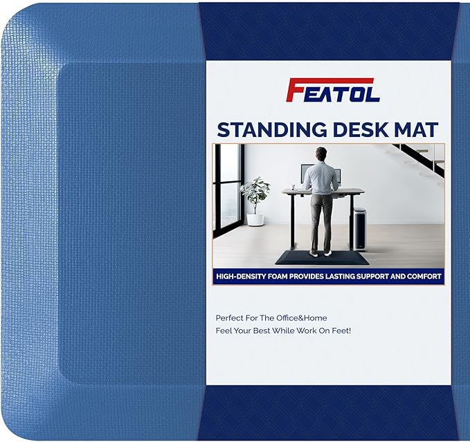 Anti Fatigue Mat Floor Kitchen Mat, FEATOL Standing Desk Mat Foam Cushioned Anti Fatigue Mats Comfort Standing Pad 9/10 Inch Thick (20" x 32", Blue)