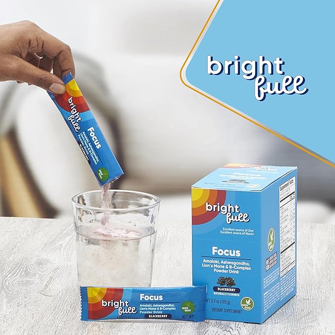 Focus Sugar Free Dietary Supplement Drink Mix with Ashwagandha, Lion’s Mane, B Vitamins B1 B2 B3 B5 B6 B12, for Cognitive Performance & Clarity BlackBerry, 21 Day Supply