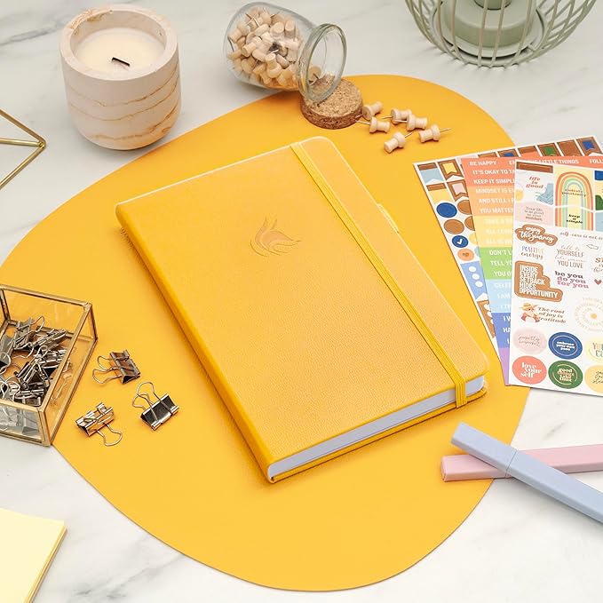 Clever Fox Positivity Journal – Daily Gratitude & Affirmation with Prompts – Motivational Mental Health Notebook with Habit Tracker (Amber Yellow)