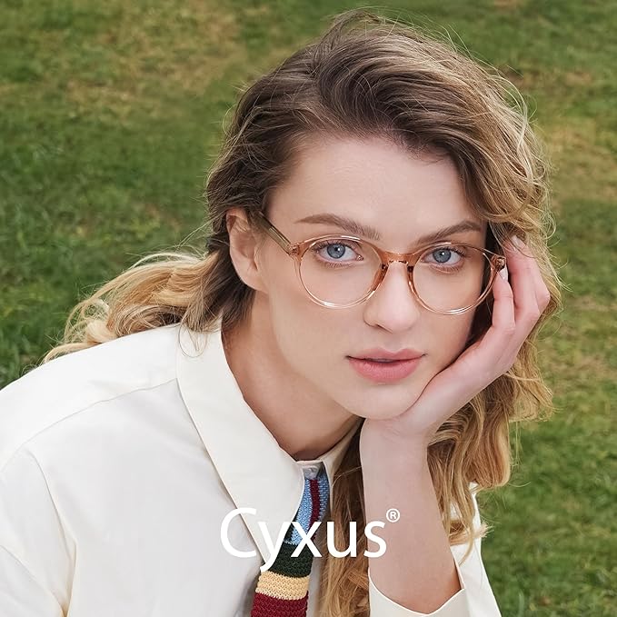 Cyxus TR90 Oversized Blue Light Blocking Glasses Women - Spring Hinge Round Frame Computer Use Anti Eye Strain 8018