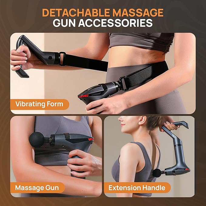 Massage Gun Deep Tissue with Muscle Massager Belt for Relaxation with Extended Handle 3-In-1 Back Massager for Pain Relief, 12 Speed Levels & 4 Replaceable Heads for Athletes, Gym Recovery and Seniors