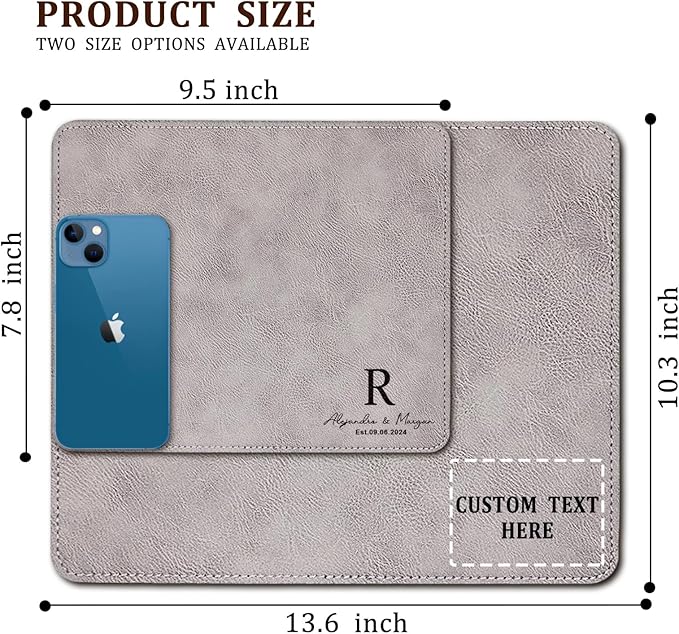 Personalized Leather Custom Mouse Pad with Wrist Rest,Customized Mouse Pads for Desk,Perfect Gift for Weddings, Anniversaries, Birthdays,and Special Occasions (B (Silver-Rectangle))