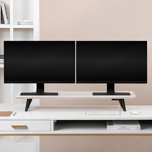 Anji Mountain Monitor Stand - Desktop Organizer & Laptop Riser, Ergonomic Monitor Riser, Space-Saving Monitor Stand for Desk, Durable Construction, Easy Assembly, Ideal for Home & Office,White Wash