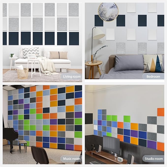 12 Pack Acoustic Panels Self Adhesive Sound Proof Foam, High Density Sound Acoustic Panel, 16X12X0.4 Inch 4:3 Rectangle Panels in Home, Office, Reccording Room, Studio, more(Snow White)