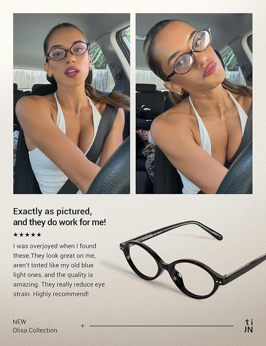 TIJN Olisa Blue Light Blocking Glasses for Women Men,Oval Glasses Frame Bluelight Glasses for Gaming/Computer/Screen