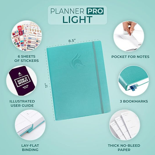 Clever Fox Planner PRO Light – Weekly & Monthly Life Planner to Increase Productivity, Time Management and Hit Your Goals, 8.5x11″ (Aquamarine)