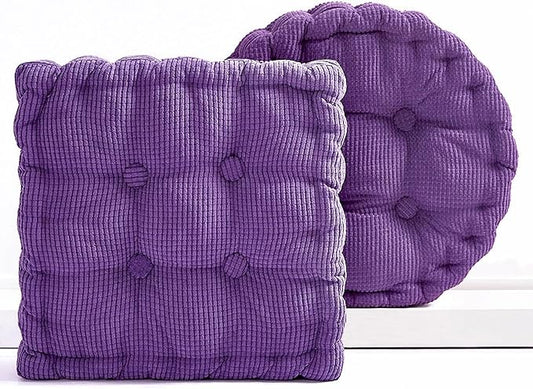 2 Pack Meditation Floor Pillow Large Square and Round Floor Cushions for Adults Purple Corduroy Floor Seat Pillows Cushion for Living Room Balcony Tatami Yoga,18x18 Inch