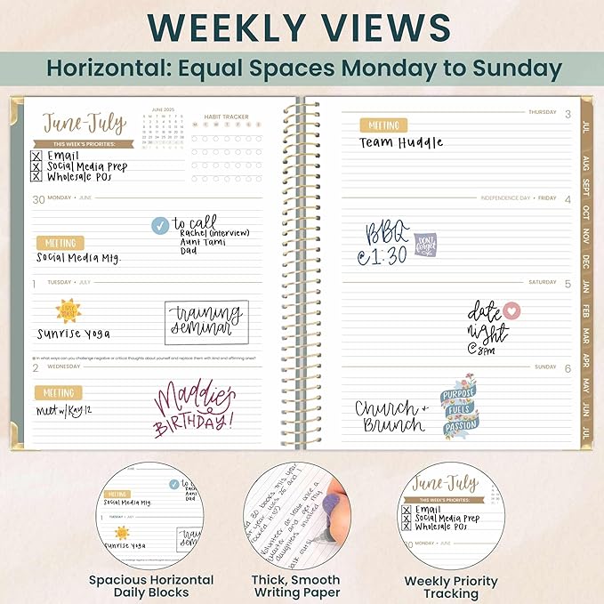 bloom daily planners HARDCOVER 2025-2026 (8.5" x 11") Academic Year Day Planner (July 2025 - July 2026) - Aesthetic Task Goal Organizer - Monthly & Weekly Inspirational Agenda Book - Green Linen