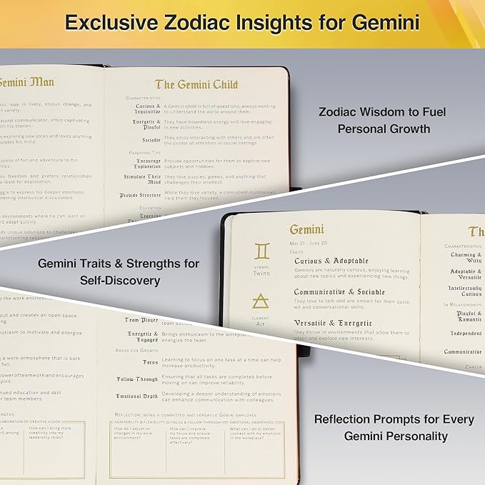 Gemini Zodiac Astrology Undated Monthly Weekly Daily Planner Journal A5 5.8" x 8.3" 160 Pages 100GSM Paper 2025 2026 2027 Holidays Calendar
