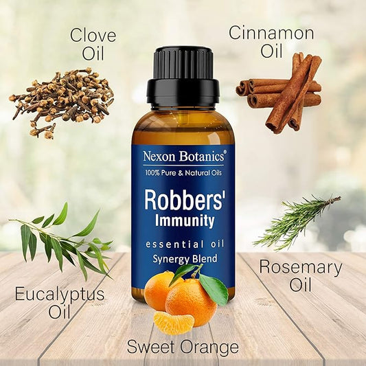 Robbers' Immunity Essential Oil Blend 30 ml - Immune Boost Aromatherapy for Diffusers - Natural Shield Against Impurities - Nexon Botanics