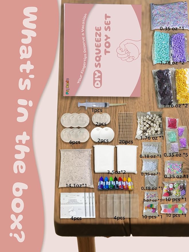 DIY Stress Ball Making Kit-Easy DIY- 10 TPR Skins, 13 Fillers, 14 oz Slime, 7 oz Clay, Create ASMR Anxiety Relief Toys, Handmade Squishy Stress Balls, Self-Care Gifts for Women, Crunchy Relaxing