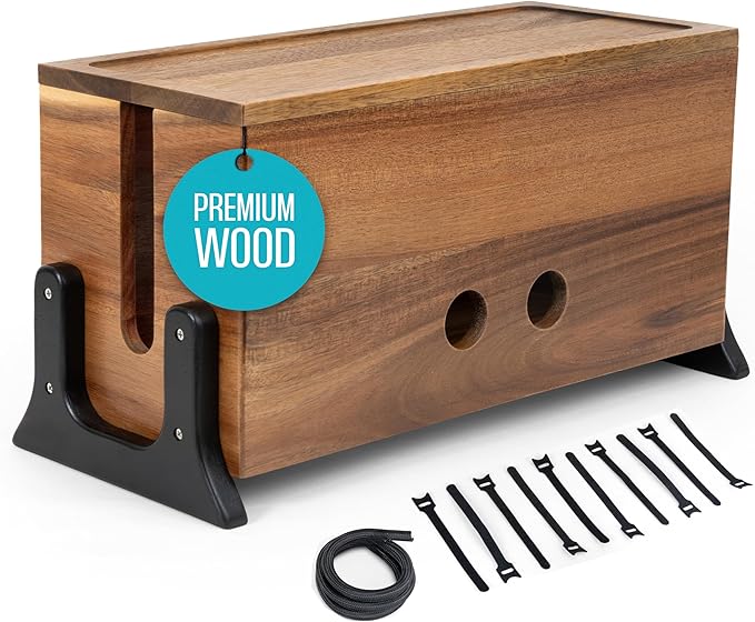 Extra Large Cable Management Box, Wood Cord Hider Box & Organizer for Power Strip, TV Wires & Desk Cable Storage